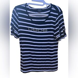 BeBe Striped Rhinestone Logo Y2K Shortsleeved Shirt